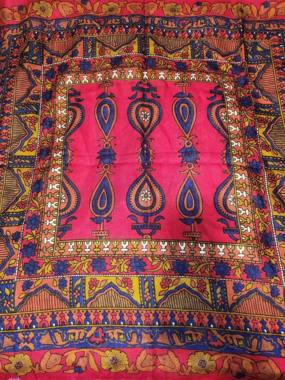 Vintage CHALLIS by Berkshire Bohemian Paisley Scarf 30x30 Pink Blue